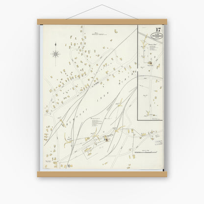 Old map wall art mockup — magnetic wood frame on white wall — Sanborn Fire Insurance Map from Ironwood, Gogebic County, Michigan (1898), Sheet #0017