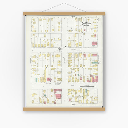 Old map wall art mockup — magnetic wood frame on white wall — Sanborn Fire Insurance Map from Shawneetown, Gallatin County, Illinois (1906), Sheet #0003