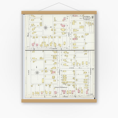Old map wall art mockup — magnetic wood frame on white wall — Sanborn Fire Insurance Map from Galion, Crawford County, Ohio (1897), Sheet #0002