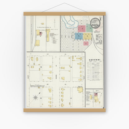 Old map wall art mockup — magnetic wood frame on white wall — Sanborn Fire Insurance Map from Wichita Falls, Wichita County, Texas (1898) - Complete Map Set
