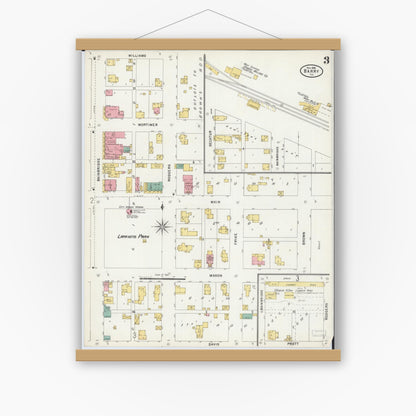 Old map wall art mockup — magnetic wood frame on white wall — Sanborn Fire Insurance Map from Barry, Pike County, Illinois (1898), Sheet #0003