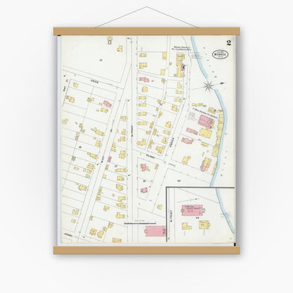 Old map wall art mockup — magnetic wood frame on white wall — Sanborn Fire Insurance Map from Monroe, Monroe County, Michigan (1899), Sheet #0002