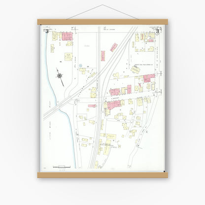 Old map wall art mockup — magnetic wood frame on white wall — Sanborn Fire Insurance Map from Loveland, Clermont, Hamilton, And Warren County, Ohio (1946), Sheet #0003