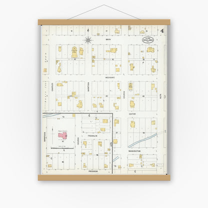 Old map wall art mockup — magnetic wood frame on white wall — Sanborn Fire Insurance Map from Ashland, Cass County, Illinois (1900), Sheet #0004