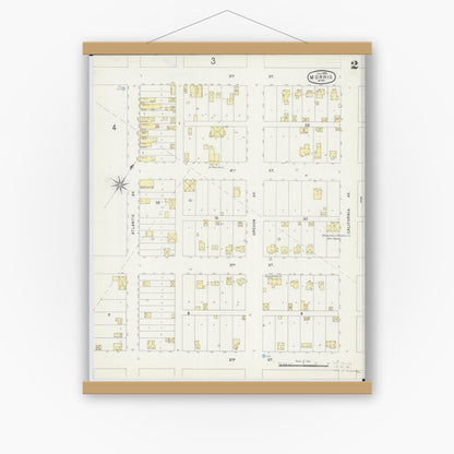 Old map wall art mockup — magnetic wood frame on white wall — Sanborn Fire Insurance Map from Morris, Stevens County, Minnesota (1896), Sheet #0002