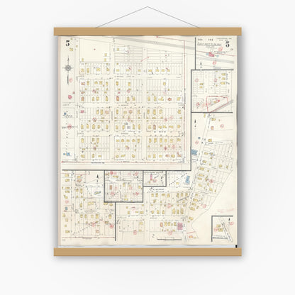 Old map wall art mockup — magnetic wood frame on white wall — Sanborn Fire Insurance Map from Chesterton, Porter County, Indiana (1951), Sheet #0005