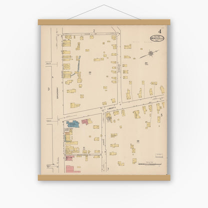 Old map wall art mockup — magnetic wood frame on white wall — Sanborn Fire Insurance Map from Monticello, Sullivan County, New York (1921), Sheet #0004