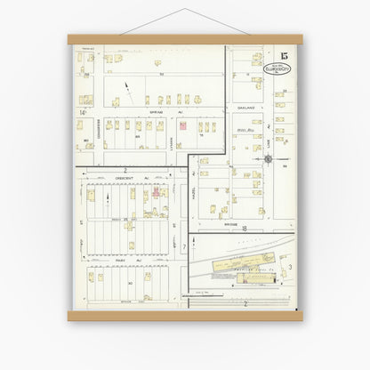 Old map wall art mockup — magnetic wood frame on white wall — Sanborn Fire Insurance Map from Ellwood City, Lawrence County, Pennsylvania (1914), Sheet #0015
