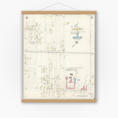 Old map wall art mockup — magnetic wood frame on white wall — Sanborn Fire Insurance Map from Northfield, Atlantic County, New Jersey (1942), Sheet #0003