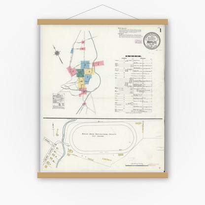 Old map wall art mockup — magnetic wood frame on white wall — Sanborn Fire Insurance Map from Naples, Ontario County, New York (1911) - Complete Map Set