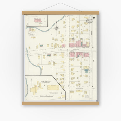 Old map wall art mockup — magnetic wood frame on white wall — Sanborn Fire Insurance Map from Armada, Macomb County, Michigan (1907), Sheet #0002