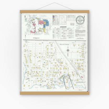 Old map wall art mockup — magnetic wood frame on white wall — Sanborn Fire Insurance Map from Lake Orion, Oakland County, Michigan (1934) - Complete Map Set