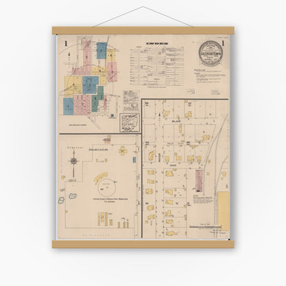 Old map wall art mockup — magnetic wood frame on white wall — Sanborn Fire Insurance Map from Georgetown, Brown County, Ohio (1922), Sheet #0001