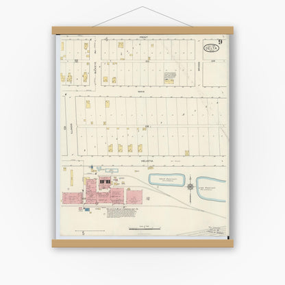 Old map wall art mockup — magnetic wood frame on white wall — Sanborn Fire Insurance Map from Delta, Fulton County, Ohio (1916), Sheet #0009