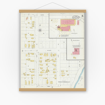 Old map wall art mockup — magnetic wood frame on white wall — Sanborn Fire Insurance Map from Manitowoc, Manitowoc County, Wisconsin (1906), Sheet #0005