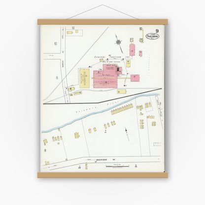 Old map wall art mockup — magnetic wood frame on white wall — Sanborn Fire Insurance Map from Paulsboro, Gloucester County, New Jersey (1920), Sheet #0009