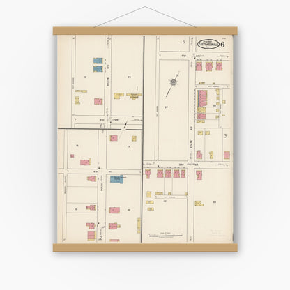 Old map wall art mockup — magnetic wood frame on white wall — Sanborn Fire Insurance Map from East Greenville, Montgomery County, Pennsylvania (1922), Sheet #0006
