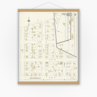 Old map wall art mockup — magnetic wood frame on white wall — Sanborn Fire Insurance Map from Fairmont, Martin County, Minnesota (1911), Sheet #0003