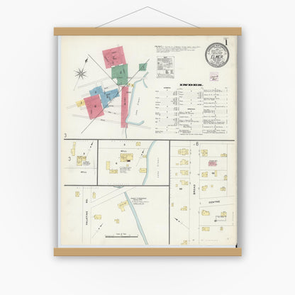 Old map wall art mockup — magnetic wood frame on white wall — Sanborn Fire Insurance Map from Elmer, Salem County, New Jersey (1908) - Complete Map Set