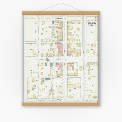 Old map wall art mockup — magnetic wood frame on white wall — Sanborn Fire Insurance Map from Emporium, Cameron County, Pennsylvania (1892), Sheet #0003