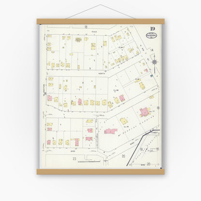 Old map wall art mockup — magnetic wood frame on white wall — Sanborn Fire Insurance Map from Hannibal, Marion County, Missouri (1913), Sheet #0019