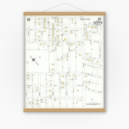 Old map wall art mockup — magnetic wood frame on white wall — Sanborn Fire Insurance Map from Brownwood, Brown County, Texas (1923), Sheet #0016