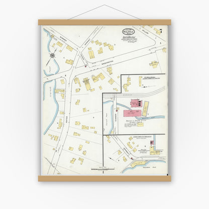 Old map wall art mockup — magnetic wood frame on white wall — Sanborn Fire Insurance Map from Walpole, Norfolk County, Massachusetts (1918), Sheet #0007