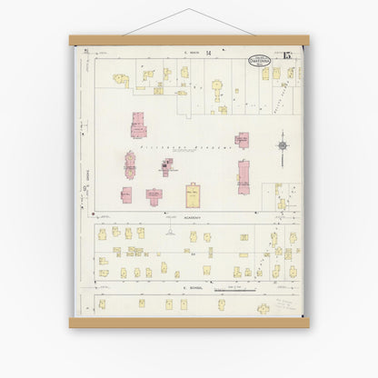 Old map wall art mockup — magnetic wood frame on white wall — Sanborn Fire Insurance Map from Owatonna, Steele County, Minnesota (1915), Sheet #0015