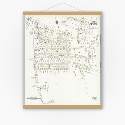 Old map wall art mockup — magnetic wood frame on white wall — Sanborn Fire Insurance Map from Maynard, Middlesex County, Massachusetts (1924), Sheet #0008