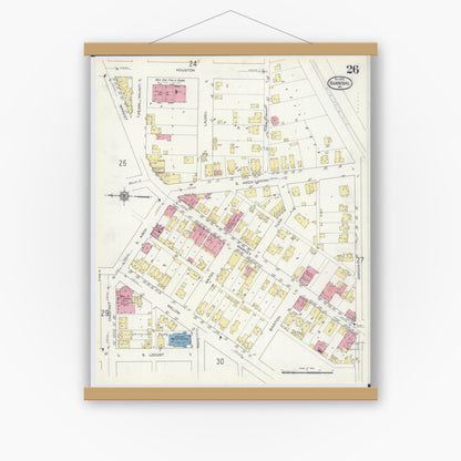 Old map wall art mockup — magnetic wood frame on white wall — Sanborn Fire Insurance Map from Hannibal, Marion County, Missouri (1913), Sheet #0026
