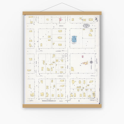 Old map wall art mockup — magnetic wood frame on white wall — Sanborn Fire Insurance Map from Luverne, Rock County, Minnesota (1913), Sheet #0003