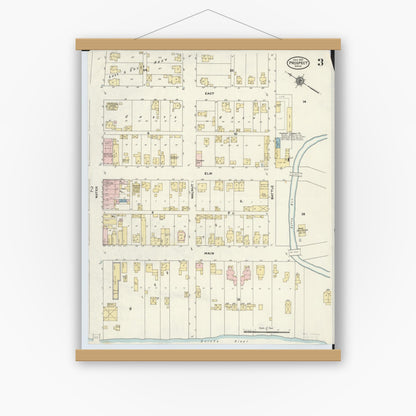 Old map wall art mockup — magnetic wood frame on white wall — Sanborn Fire Insurance Map from Prospect, Marion County, Ohio (1910), Sheet #0003