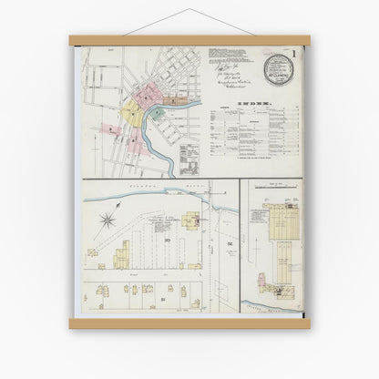 Old map wall art mockup — magnetic wood frame on white wall — Sanborn Fire Insurance Map from Mount Clemens, Macomb County, Michigan (1888) - Complete Map Set