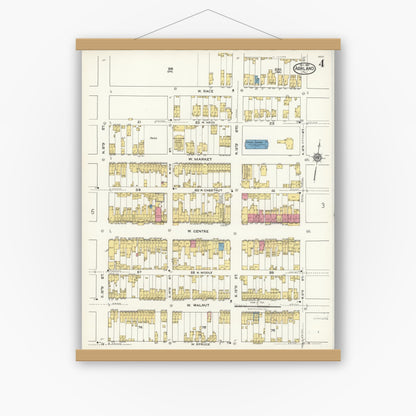 Old map wall art mockup — magnetic wood frame on white wall — Sanborn Fire Insurance Map from Ashland, Schuylkill County, Pennsylvania (1921), Sheet #0004