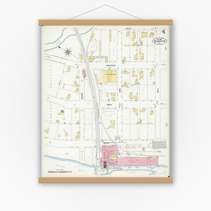 Old map wall art mockup — magnetic wood frame on white wall — Sanborn Fire Insurance Map from Wilmington, Will County, Illinois (1907), Sheet #0004
