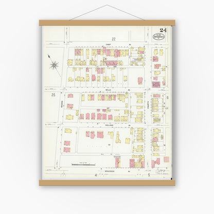 Old map wall art mockup — magnetic wood frame on white wall — Sanborn Fire Insurance Map from Braddock, Allegheny County, Pennsylvania (1908), Sheet #0024