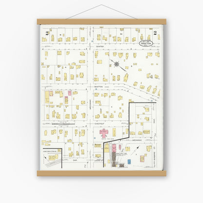 Old map wall art mockup — magnetic wood frame on white wall — Sanborn Fire Insurance Map from Grafton, Lorain County, Ohio (1926), Sheet #0002