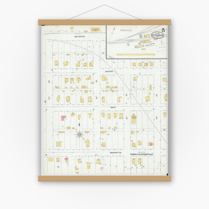 Old map wall art mockup — magnetic wood frame on white wall — Sanborn Fire Insurance Map from Keithsburg, Mercer County, Illinois (1900), Sheet #0005