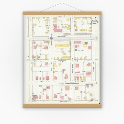 Old map wall art mockup — magnetic wood frame on white wall — Sanborn Fire Insurance Map from Laredo, Webb County, Texas (1916), Sheet #0005