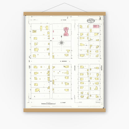 Old map wall art mockup — magnetic wood frame on white wall — Sanborn Fire Insurance Map from Storm Lake, Buena Vista County, Iowa (1909), Sheet #0004