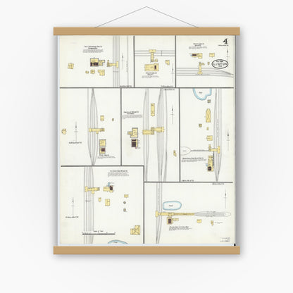 Old map wall art mockup — magnetic wood frame on white wall — Sanborn Fire Insurance Map from Linton, Greene County, Indiana (1904), Sheet #0004