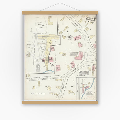 Old map wall art mockup — magnetic wood frame on white wall — Sanborn Fire Insurance Map from Northampton, Hampshire County, Massachusetts (1884), Sheet #0002