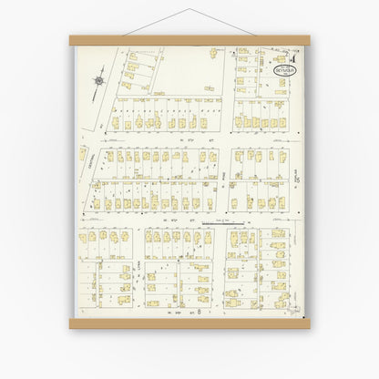 Old map wall art mockup — magnetic wood frame on white wall — Sanborn Fire Insurance Map from Seymour, Jackson County, Indiana (1913), Sheet #0004