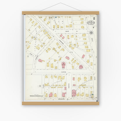 Old map wall art mockup — magnetic wood frame on white wall — Sanborn Fire Insurance Map from Napoleon, Henry County, Ohio (1905), Sheet #0002