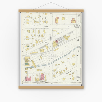 Old map wall art mockup — magnetic wood frame on white wall — Sanborn Fire Insurance Map from Antigo, Langlade County, Wisconsin (1904), Sheet #0012