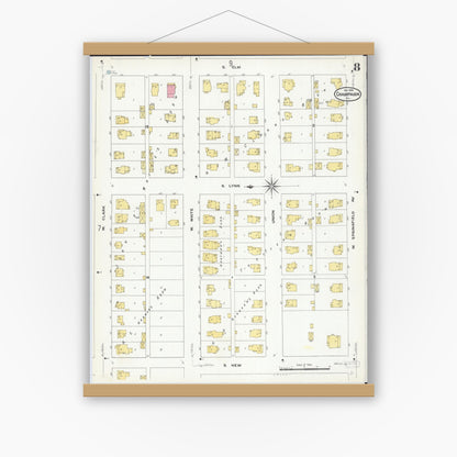 Old map wall art mockup — magnetic wood frame on white wall — Sanborn Fire Insurance Map from Champaign, Champaign County, Illinois (1909), Sheet #0008
