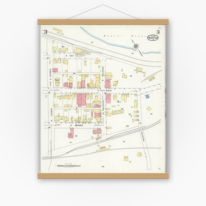 Old map wall art mockup — magnetic wood frame on white wall — Sanborn Fire Insurance Map from Wampum, Lawrence County, Pennsylvania (1925), Sheet #0003