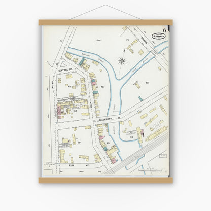 Old map wall art mockup — magnetic wood frame on white wall — Sanborn Fire Insurance Map from Rahway, Union County, New Jersey (1891), Sheet #0006