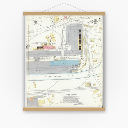 Old map wall art mockup — magnetic wood frame on white wall — Sanborn Fire Insurance Map from Burnham, Mifflin County, Pennsylvania (1910), Sheet #0005