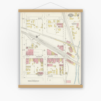 Old map wall art mockup — magnetic wood frame on white wall — Sanborn Fire Insurance Map from Weldon, Halifax County, North Carolina (1915), Sheet #0003